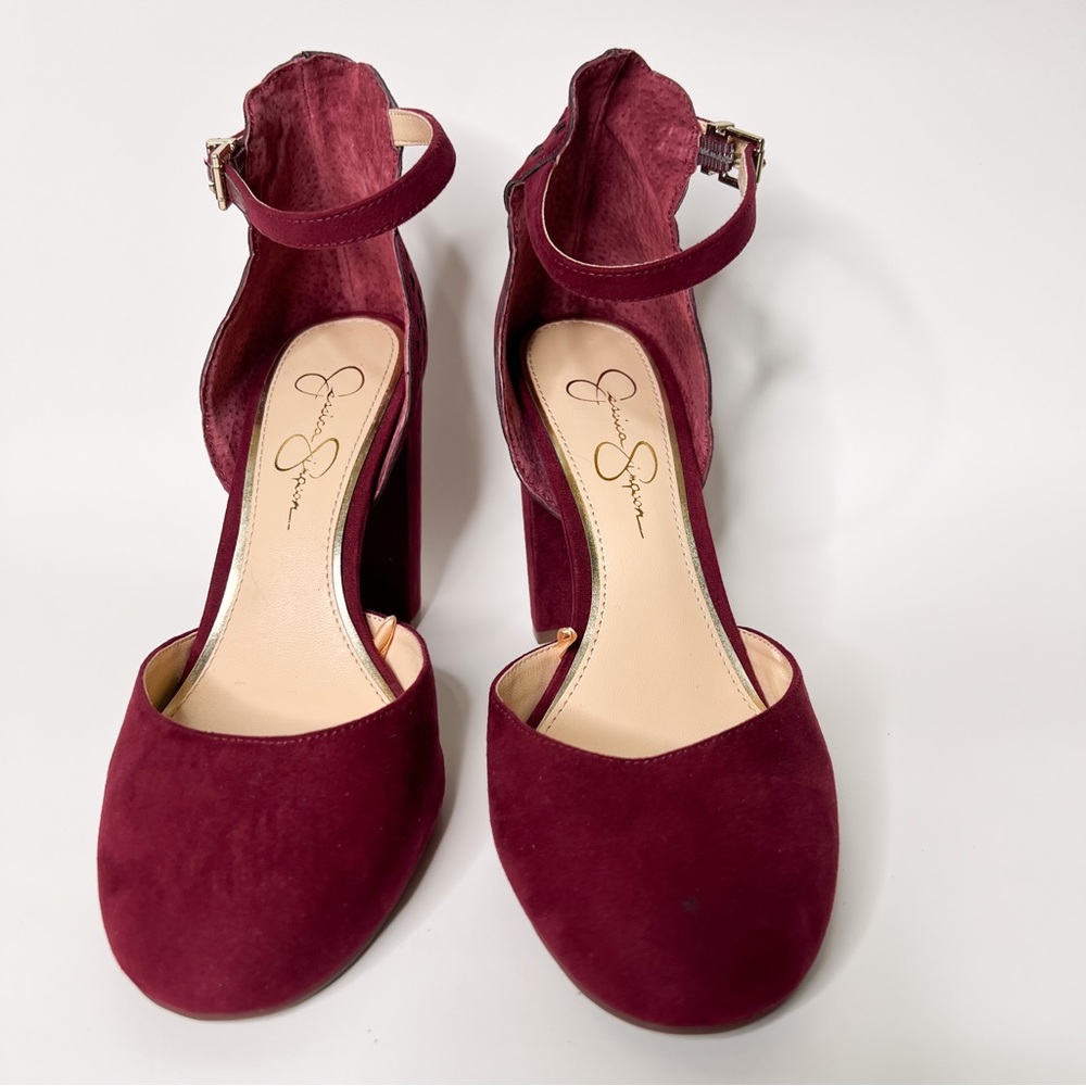 Jessica Simpson Red Pumps Perforated Scalloped Heel Monica Size 8 Textile Upper